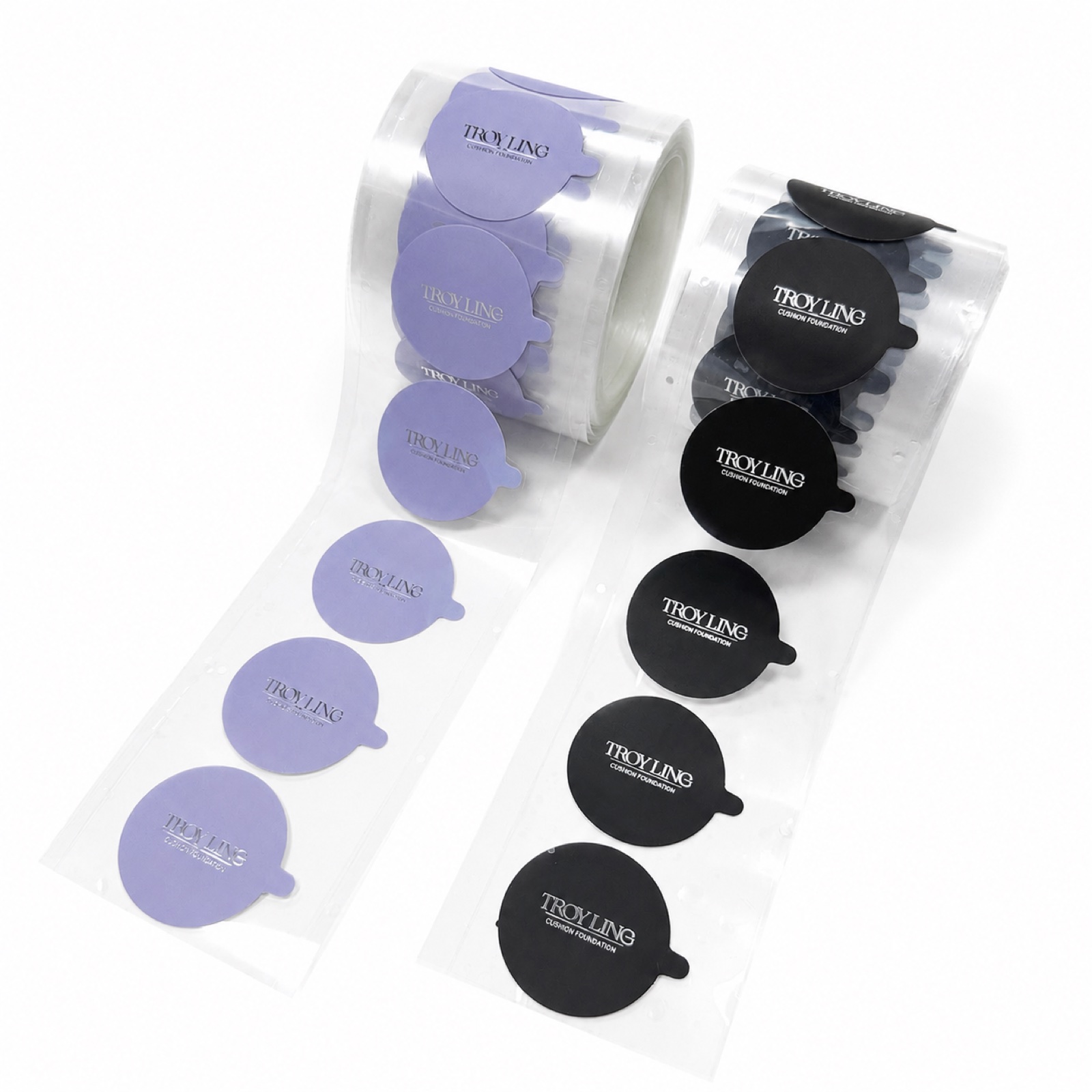 Custom cosmetic labels and stickers manufactured on clear rolls